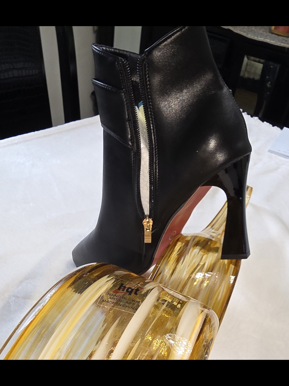 Black Women's Ankle Boot with Gold Zipper